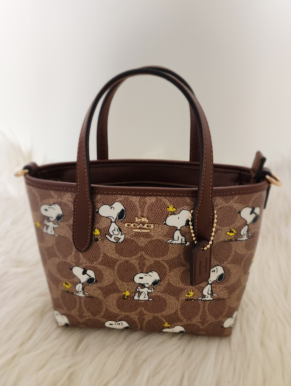 Coach Brown Signature Snoopy Print Mini Tote